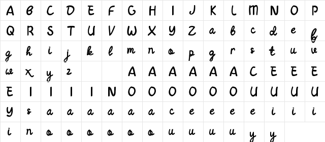 Neolion Demo Caligraphy Regular  glyph index