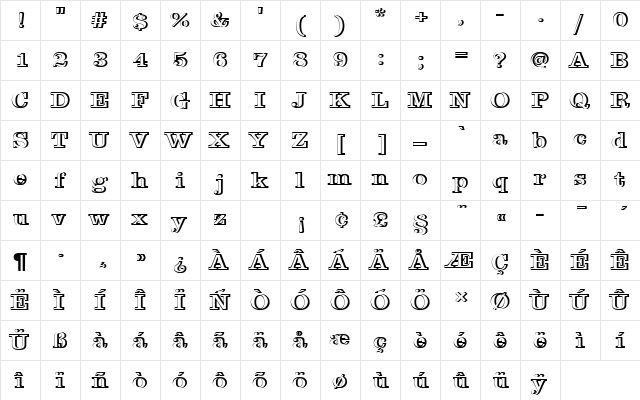 ClarendonTMedRe1 Regular  glyph index