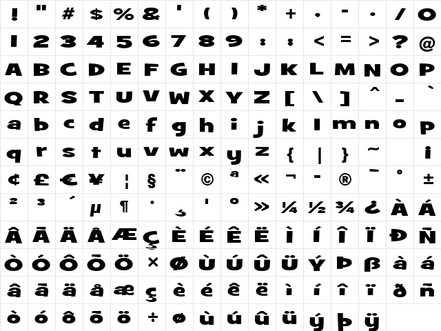 GrilledCheese BTN Wide Blk Regular  glyph index