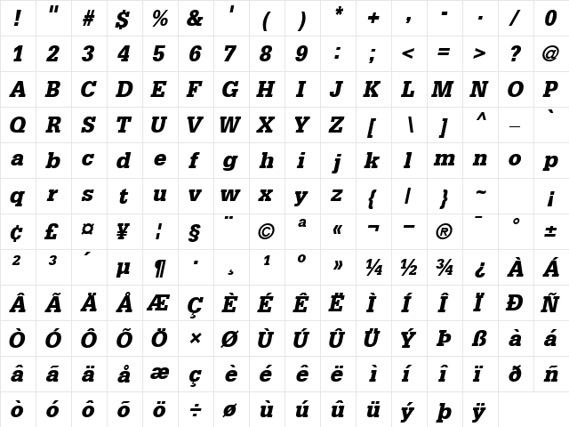 InstallationBlackSSK Italic  glyph index