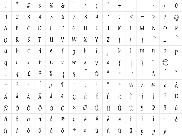 MirrorThin Normal  glyph index