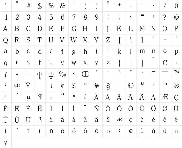 Clerface-Light Regular  glyph index