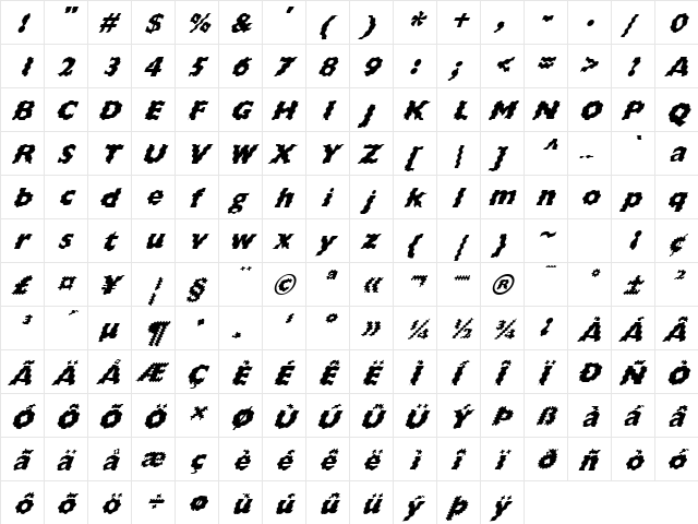 FZ BASIC 57 WAVEY ITALIC Normal  glyph index