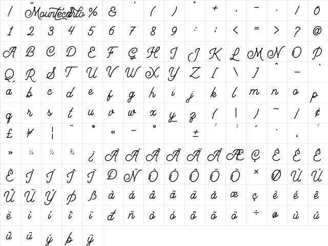 Mountecarlo Regular  glyph index
