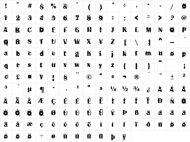 Butterfly Flutter Regular  glyph index