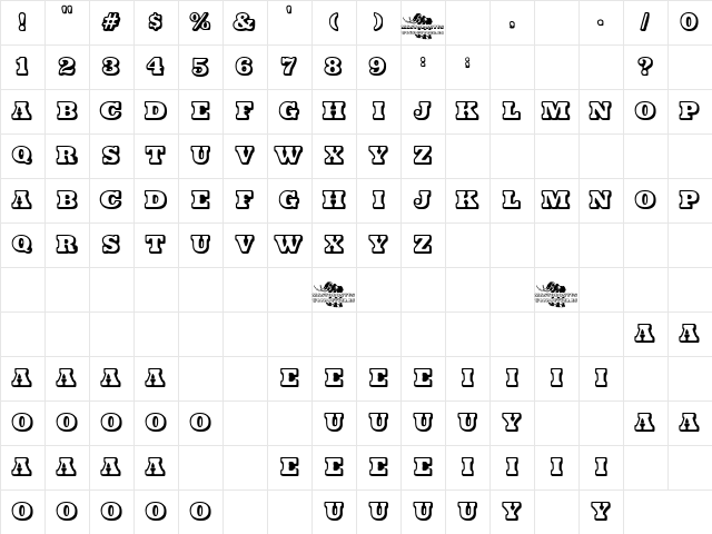 Mastodontus Regular  glyph index