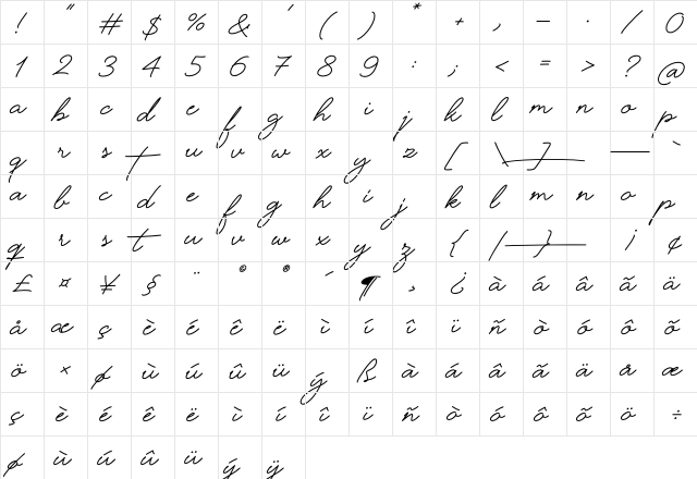 Eternate Bold  glyph index