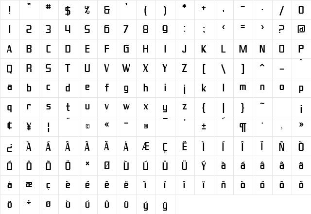 SF Theramin Gothic Condensed Regular  glyph index