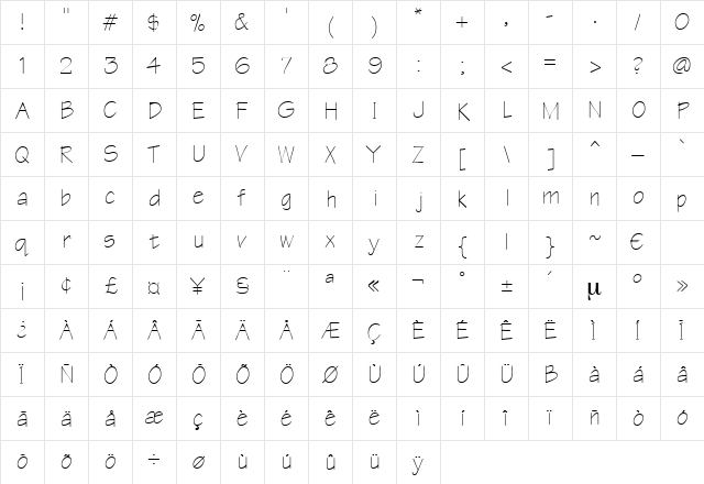 Rapunzel Regular  glyph index