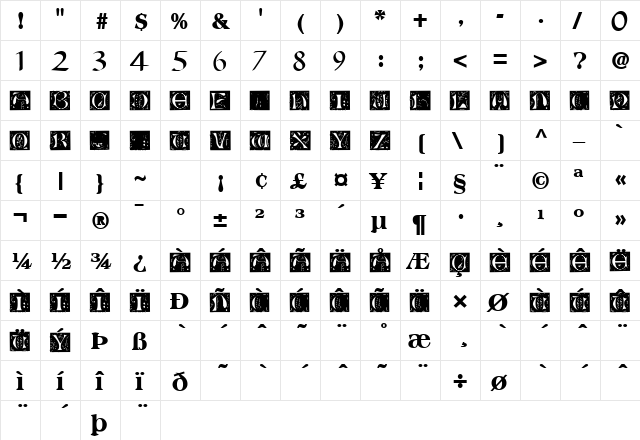 RoseyCapsFinal57 Bold  glyph index