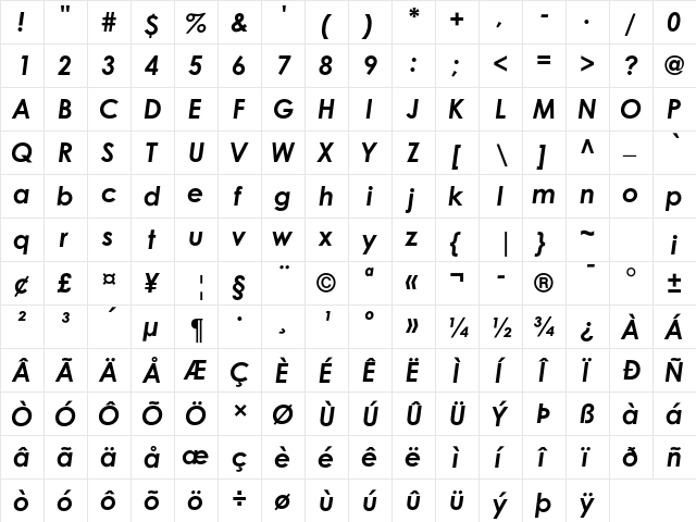 Century Gothic Std Bold Italic  glyph index