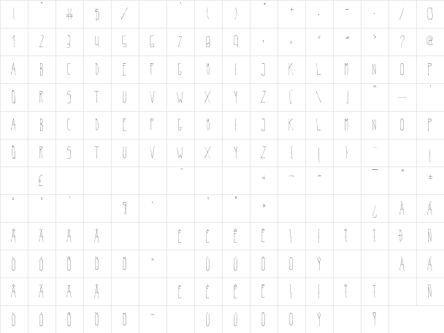 Belta Light Light  glyph index