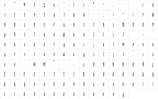 LeafletLight Regular  glyph index