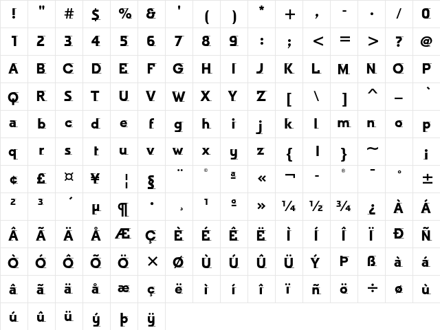 Odyssee ITC Std Bold  glyph index