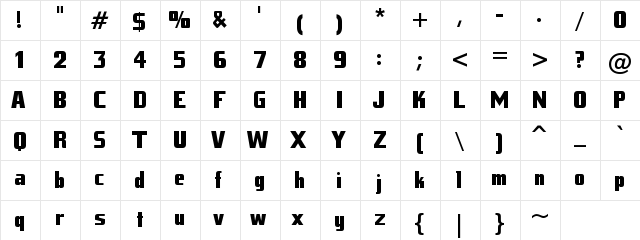 Tank Junior Regular  glyph index