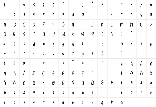 Kidie Monster Regular  glyph index