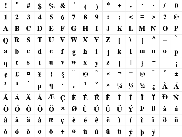 GrecoTenSSK Bold  glyph index