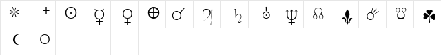 Planets Regular  glyph index