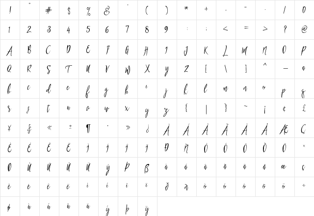 puralova Regular  glyph index