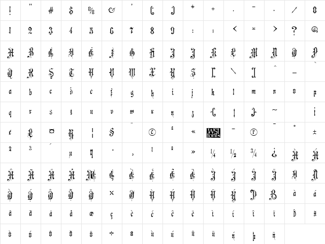 Music Hall Regular  glyph index