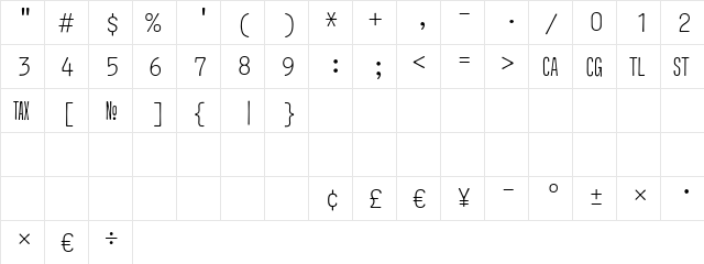 Numbers Revenue Regular  glyph index