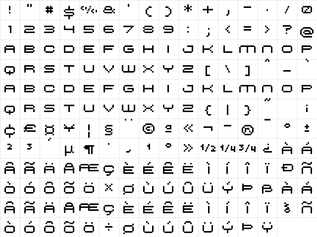 UF Ultra Menu Regular  glyph index