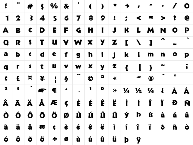 BrideOfTheMonster Regular  glyph index