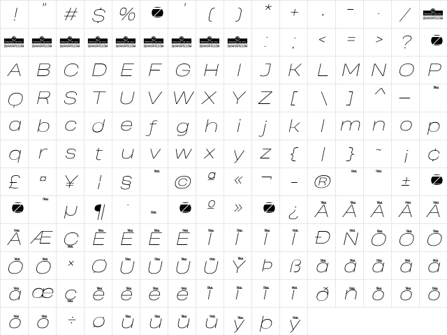 Heading Pro Wide Trial Thin Italic  glyph index