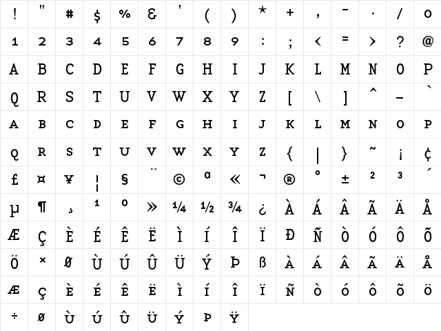 BaseTwSerifSmallCaps Regular  glyph index