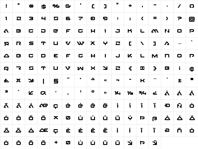 4114 Blaster Bold Bold  glyph index