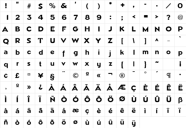 Napa SF Bold  glyph index