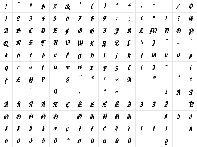 Paganini Cn Bold Italic Bold Italic  glyph index