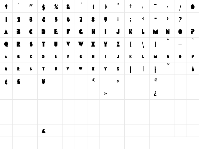 Rebel 4 Regular  glyph index