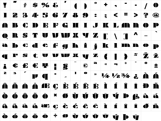 Novadam Obese NF Regular  glyph index