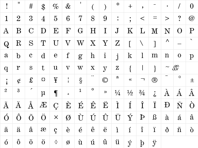 Century Expanded SSi Expanded  glyph index