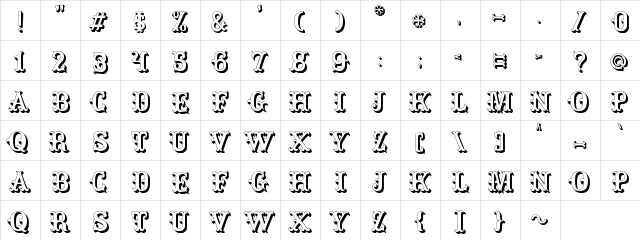 Ragtime Regular  glyph index