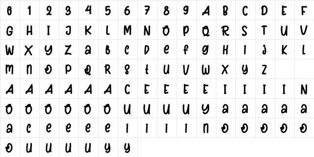 Brown Sugar Bold  glyph index