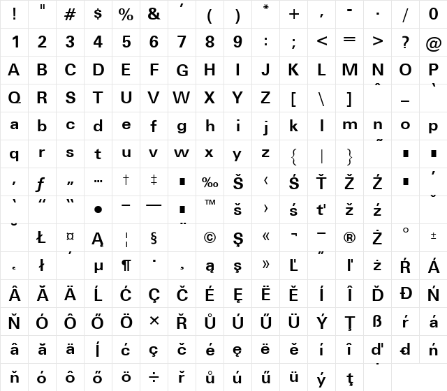 UnvEe Bold  glyph index