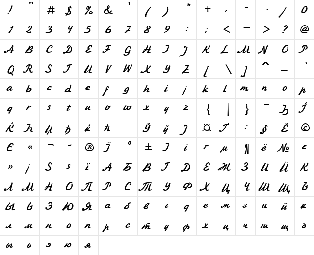 KursivC Bold  glyph index