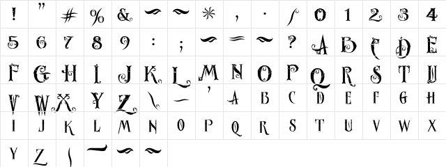 Ornatique Regular  glyph index