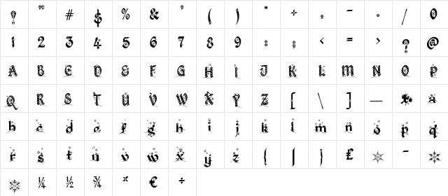 Kingthings Christmas Regular  glyph index