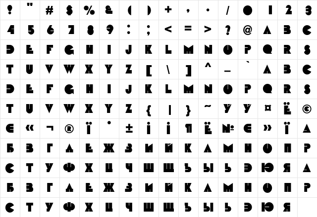 Bebit Regular  glyph index