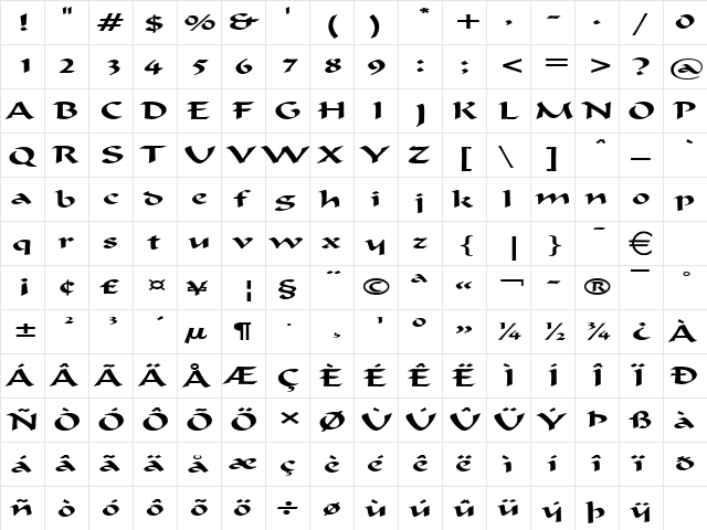 FlatBrushExtended Normal  glyph index