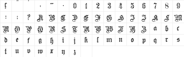 FlutedGermanica Regular  glyph index