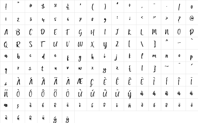 Beatley Regular  glyph index