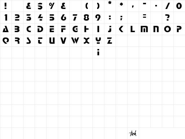 Comaro Regular  glyph index