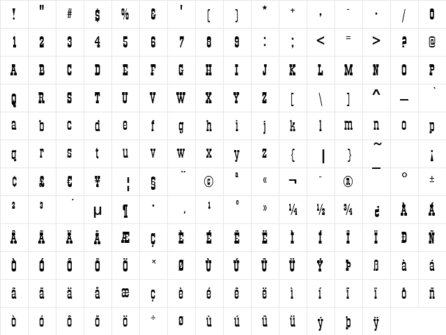 Osborne Regular  glyph index