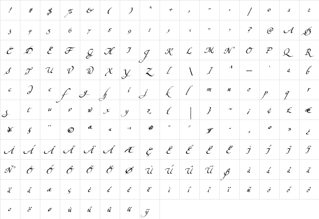 Konstantin Script Be Regular  glyph index