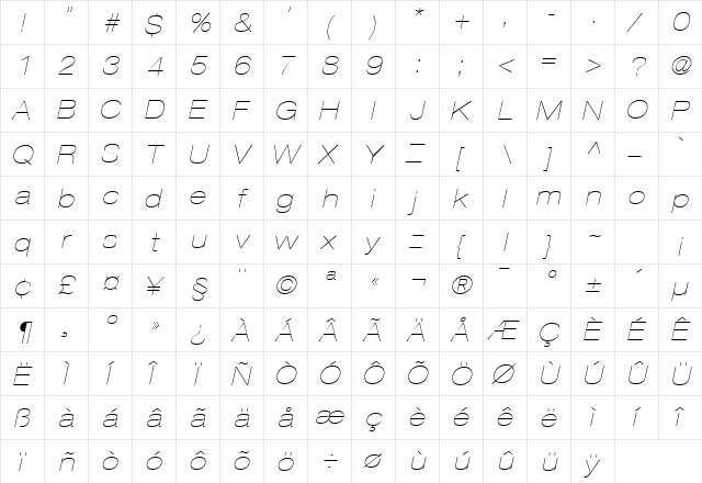 HeaveneticaExtd2 ULtOblSH  glyph index