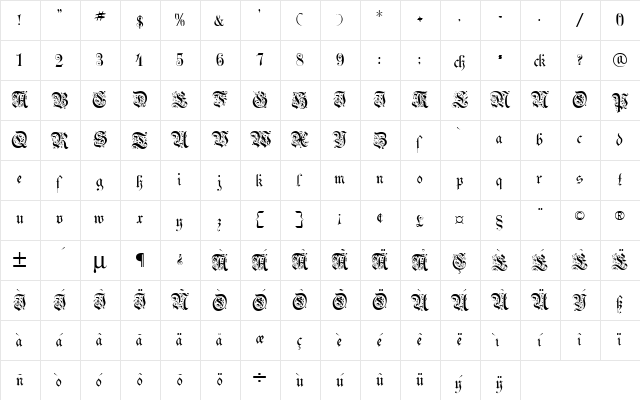 UechiGotisch Regular  glyph index